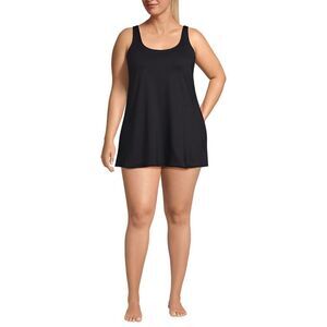 Land's End Plus Size One Piece Swimsuit Scoop Neck shorter Dress black soft Var